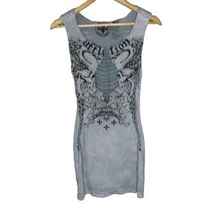 Affliction Mini Dress 2XL Gray Braided Woven Scoop Neck Sleeveless Pullover